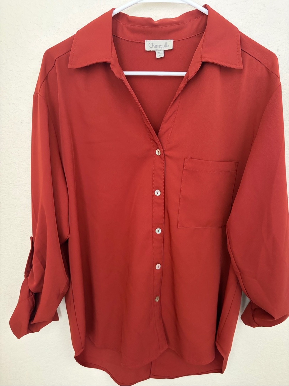 Chenault Brick-Red Button Front Shirt